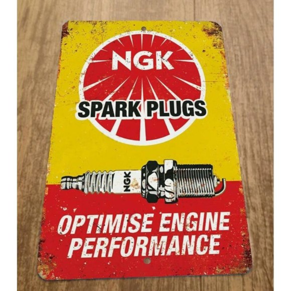 Vintage NGK Spark Plugs Ad Optimise Engine Performance 8x12 Metal Wall Sign